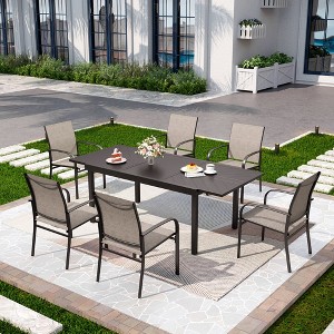 Captiva Designs 7pc Patio Set with Expandable Black Rectangle Steel Dining Table & Sling Fixed Dining Chairs - 1 of 4