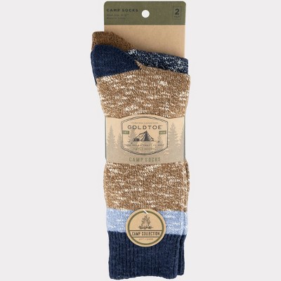 Signature Gold by GOLDTOE Men's Soft Slub Colorblock Boots Socks 2pk - Bison/Navy 6-12.5
