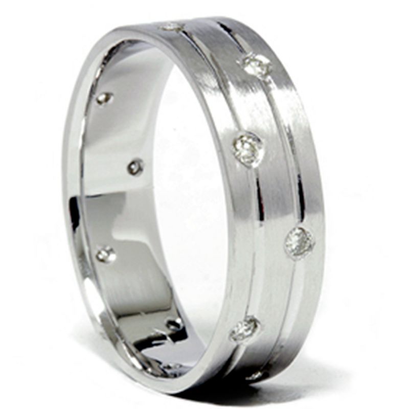 Pompeii3 Mens 14k White Gold Diamond Comfort Fit Wedding Ring Band 6MM, 3 of 5