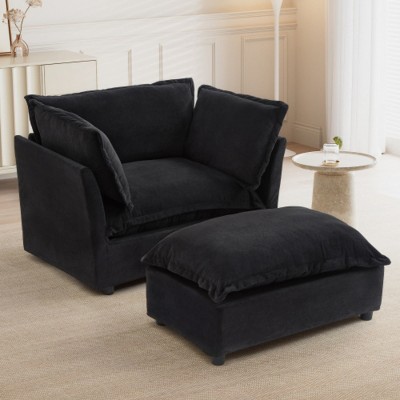 Modern Chenille Accent Chair with Ottoman, Oversized Comfy Lounge Chair, 1-Seat Cloud Sofa for Living Room, Apartment, or Bedroom–The Pop Home