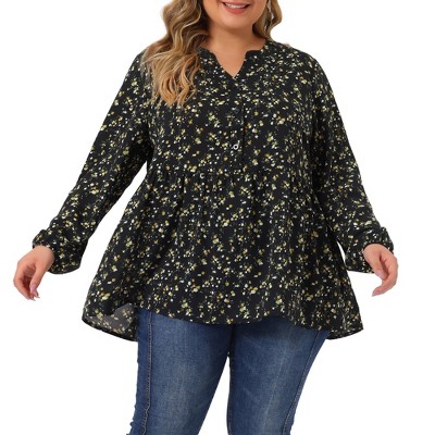 Agnes Orinda Women's Plus Size Elegant Floral Printed V Neck Long ...