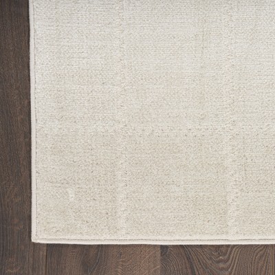 Ivory Cream Geometric Synthetic Rectangular Area Rug 8' x 10'
