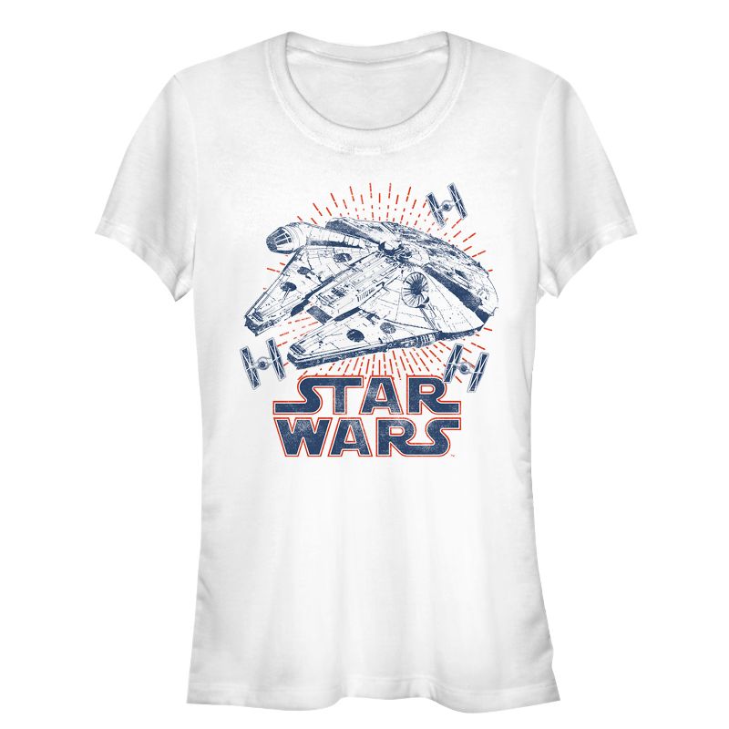 Juniors Womens Star Wars Spaceship Flash Print T-Shirt, 1 of 4
