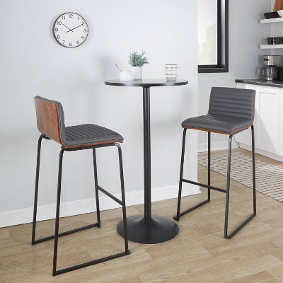 Gray and Walnut Wood Industrial Bar Stools with Black Metal Legs, Set of 2