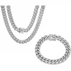Steeltime 24" and 8.5" Men's stainless steel Miami Cuban chain link set with box clasp 12mm - 1 of 4