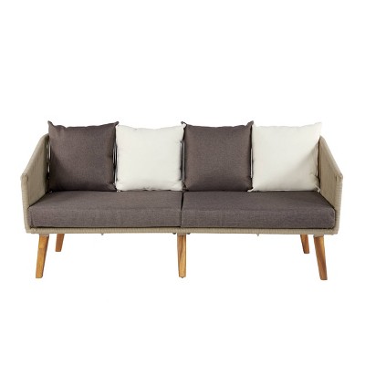 Modern Outdoor Couch with Wood Legs - Gray - Olivia & May