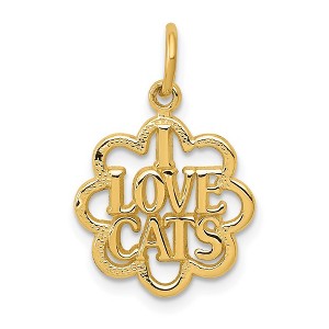 Black Bow Jewelry 14k Yellow Gold I love Cats Scalloped Edge Charm or Pendant - 1 of 4