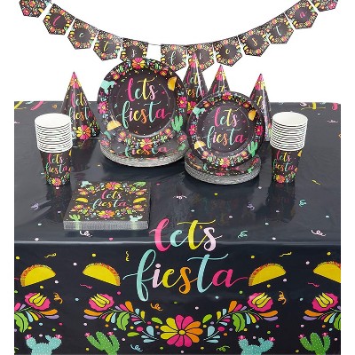 Let's Fiesta Party Pack, Dinnerware Set, Cone Hats and Banner (Serves 24, 122 Pieces)