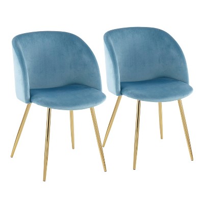 Set Of 2 Fran Contemporary Dining Chairs Steel velvet Gold light Blue Lumisource Padded Bucket Seat Metal Legs Target