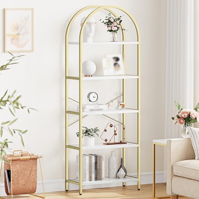 Arched Bookshelf, 5-Tier Open Bookshelf, Modern Bookcase Storage Shelves with Metal Frame