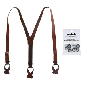 CTM Men's Coated Leather Button-End Y-Back Suspender with Bachelor Buttons - 1 of 4