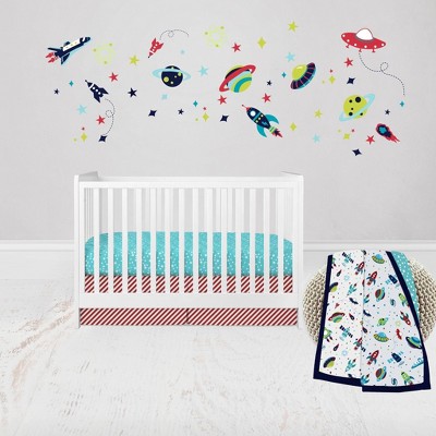 Bacati - Airspace Aqua Navy Green Red 3 pc Crib Bedding Set