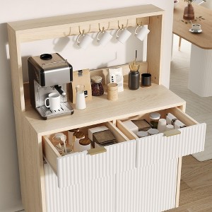 homfan Fluted Sideboard Buffet - Coffee Bar w/2 Drawers & Adjustable Shelves for Kitchen/Dining Room - Natural - 1 of 4