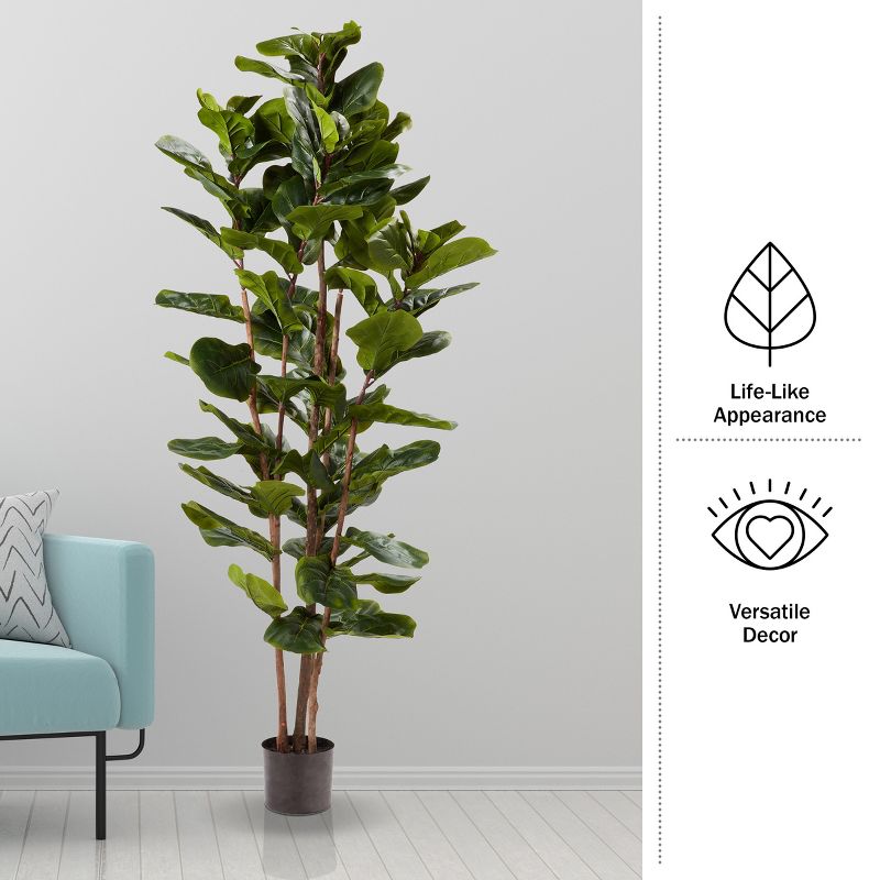 Fiddle Leaf Fig Tree - 72-Inch Fake Plant with Pot and Natural Feel Leaves for Home or Office - Artificial Plants Decor for Indoors by Pure Garden, 5 of 10