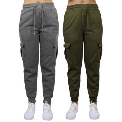 Blue Ice Apparel Women's Heavyweight Loose Fit Fleece-Lined Cargo Jogger Pants-2 Pack