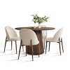 Modern Round Dining Set with Walnut Finish, 46" Pedestal Table and 4 Comfortable Curved Back Upholstered Chairs-Maison Boucle - 3 of 4