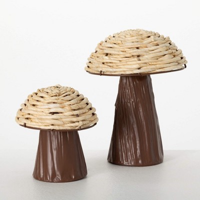 Sullivans Wood Mushroom Set of 2, 8.5"H & 5.75"H; Brown