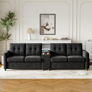 Coucheta 115" Modern Sectional Sofa with Wireless Charging, Storage Console & Cup Holders, 4-Seater Upholstered Couch for Living Room - 1 of 4