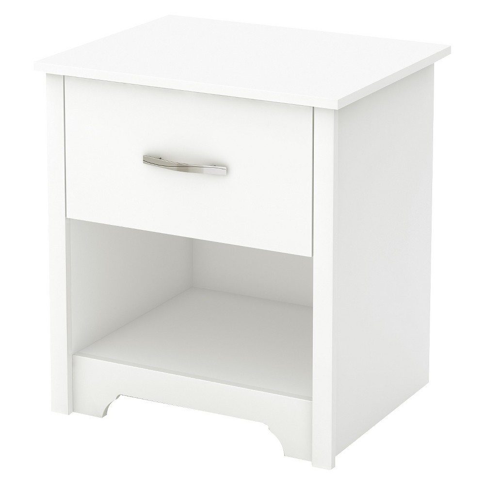 South Shore Fusion Nightstand White: Contemporary Bedside Table with Storage Drawer & Open Shelf