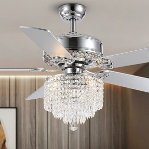 Ludomide Crystal Ceiling Fan with Lights Modern Chandelier Fan with Remote Chrome Reversible Fan Light Fixture for Bedroom Dining Room 52" - 1 of 4