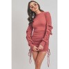 Slickblue Womens Mock Neck Bodycon Mini Dress, Ruched Side Drawstring Detail, Dark Mauve Long Sleeve, Size S-L - 2 of 4