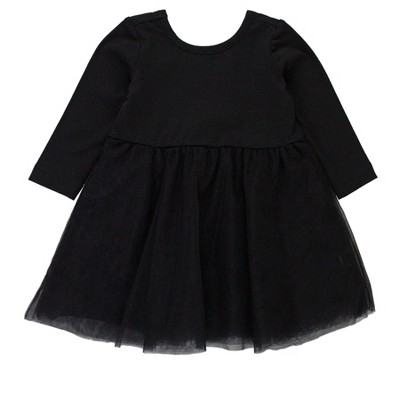 Image of RuffleButts Baby Girls Long Sleeve Tulle Twirl Dress - Black, 6-12m