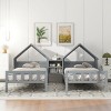 2 Twin Platform Beds, Solid Wood Frame with Built-in Nightstand, No Box Spring Needed, House Headboard - Baofuwish - 2 of 4