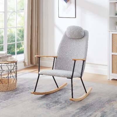 CAVINAS Modern Rocking Chair with High Back and Armrest, Technical Leather Upholstered Ergonomic Glider Chair