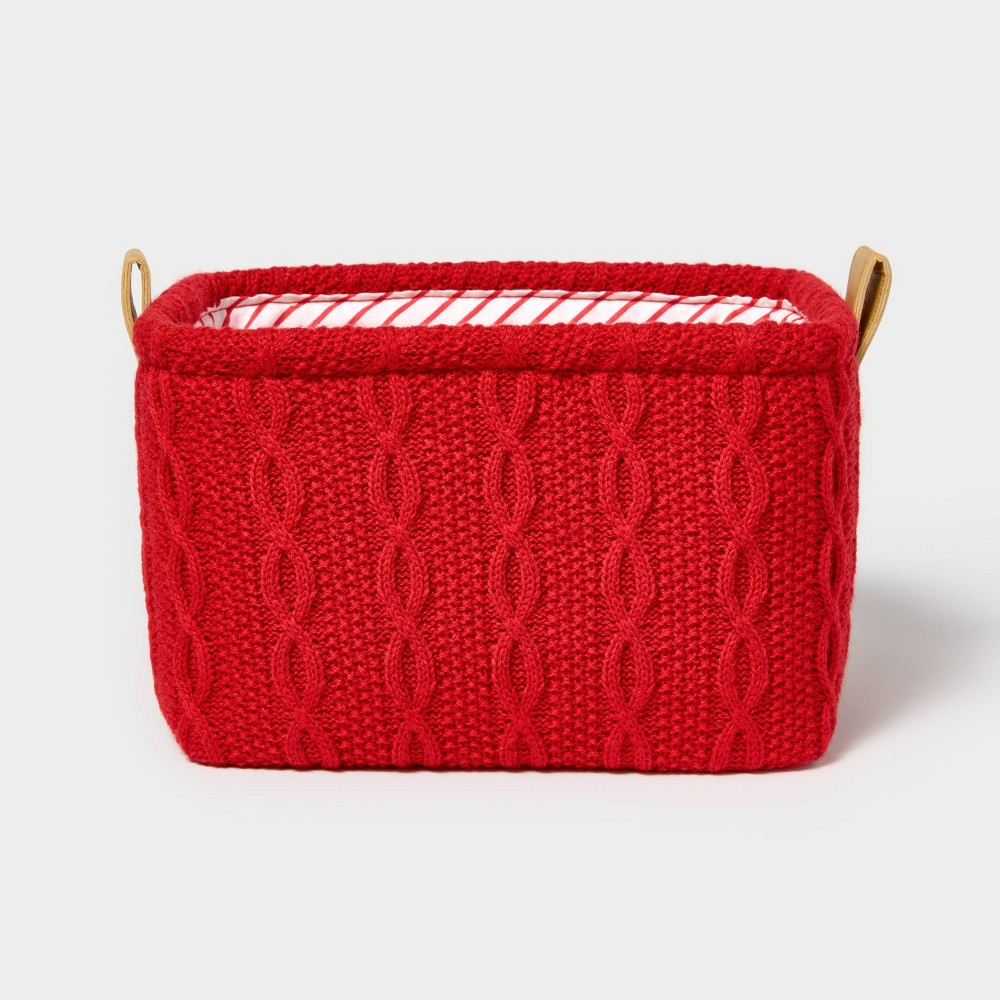 Holiday Basket Knit Red - Threshold™: Rectangle Decorative Basket, 10"x8"x6", EVA & Polyester, Spot Clean