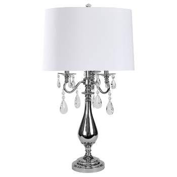 Jane Seymour Steel and Crystal Table Lamp White Shade - StyleCraft