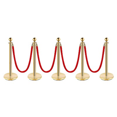 Stanchion Post with Velvet Rope, VIP Stanchion Queue Pole Barrier Posts, Red Carpet Stanchion Set