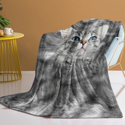 Boersma Cat Lover's Throw Blanket - Cute Black & White Cat Print, Ultra Soft Fuzzy Blanket, 50x60 Inches