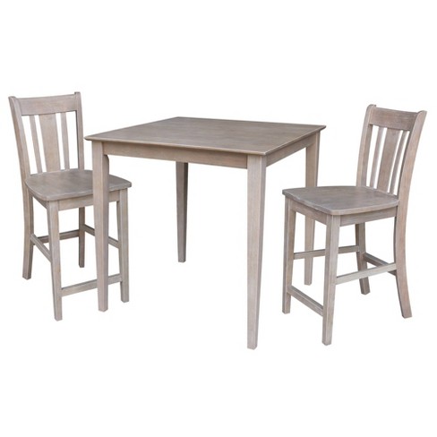 Solid Wood 36 X 36 Counter Height Table And 2 San Remo Stools Washed Gray Taupe 3pc Set International Concepts