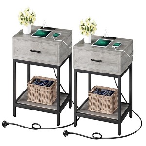 Whizmax Nightstand with Charging Station Type-C&USB Ports and Outlets, End Table with Storage Shelf for Bedroom Living Room College Dorm, 2pcs - 1 of 4
