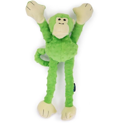 goDog Crazy Tugs Monkeys  Squeaky Plush Dog Toy, Chew Guard Technology, Green, Large