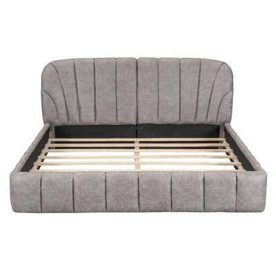 HomeRoots Gray Tufted Upholstered Queen Bed Frame