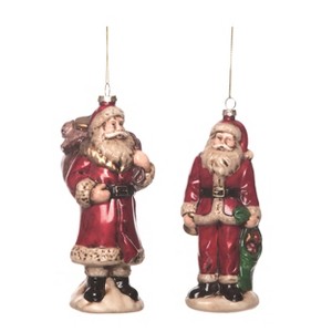 Transpac Glass Vintage Santa Ornament Set of 2 Christmas Home Decorations - 1 of 1