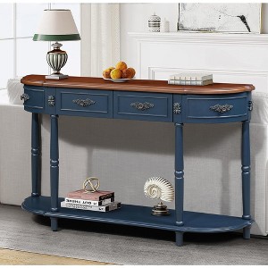 Hrinhom 52"W Retro Pine Wood Console Table,Entry Table With Open Shelf and 2 Drawers - 1 of 4