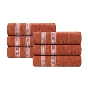 Zero Twist Cotton Ribbed Modern Geometric Border Hand Towel Set of 6 by Blue Nile Mills - 1 of 4