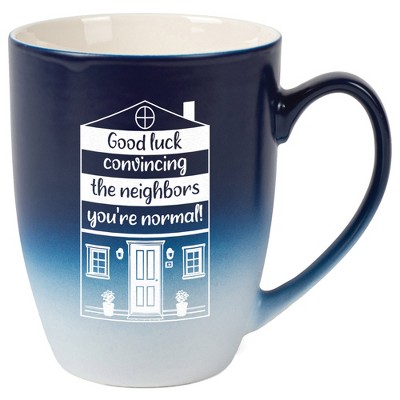Elanze Designs 12 Ounce Ceramic Decorative Laser Engraved Giftable Novelty Tea Coffee Cup Mug Navy Blue and White Good luck convincing the neighbors