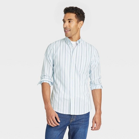 Мужские рубашки Goodfellow & Co Men's Striped Long Sleeve Button-Down Shirt - Goodfellow & Co™ Blue M: Slim Fit, Front Pocket