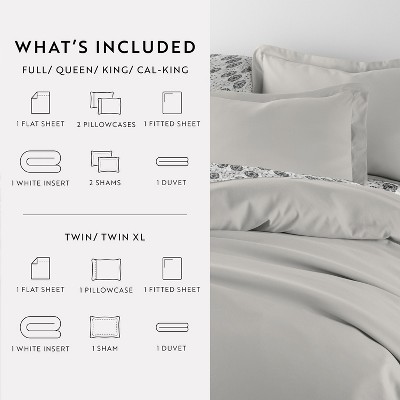 Becky Cameron 8PC Complete Bedding, Solid Duvet Cover, White Comforter and Patterned Sheet Set - Becky Cameron, Make a Wish Light Gray, Queen — фото 3