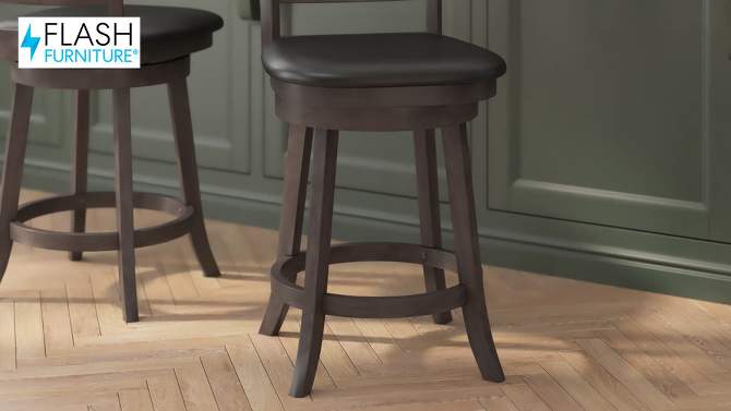 Flash Furniture Felicity Commercial Grade Wood Classic Crossback Swivel Counter Height Barstool with Padded, Upholstered Seat, 2 of 13, play video