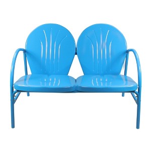 Northlight 47-Inch Outdoor Retro Tulip Steel Loveseat, Sky Blue - 1 of 4