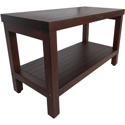 30" Woodland Brown Teak Wood Shower Bench with Shelf