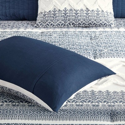 Full Blue Cotton Reversible Comforter Set