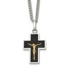 Chisel Stainless Steel with 14K Gold Accent with Black Enamel Crucifix Pendant on a 24" Curb Chain Necklace - 2 of 4