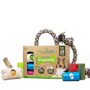 Greenbone BioBase Unscented Rolls with Dispenser and Rope Toy Handle Dog Waste Disposable Bags - 1 of 4