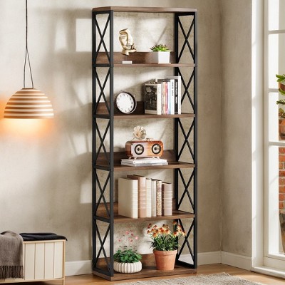 Hommoo 6-Tier Floor Standing Bookshelf with Open Shelves Brown