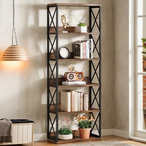 Hommoo 6-Tier Floor Standing Bookshelf with Open Shelves Brown - 1 of 4